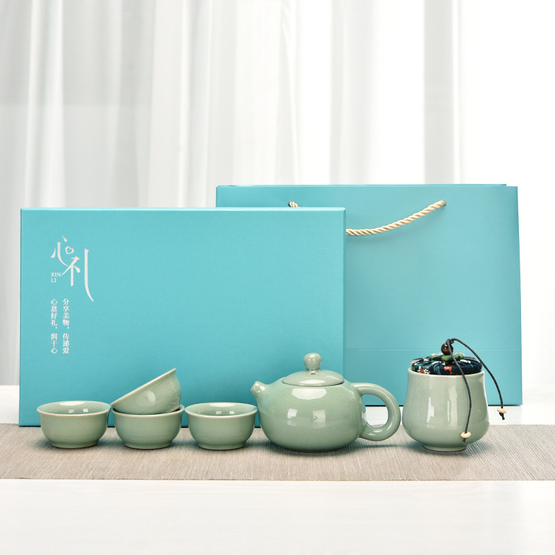 QZ-XH茶具套装一壶四杯+茶叶罐含礼盒礼袋