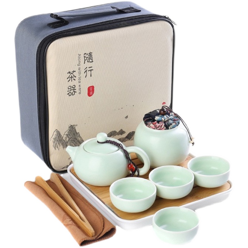 QZ-XH茶具套装一壶四杯+茶巾茶夹茶盘+黑格包