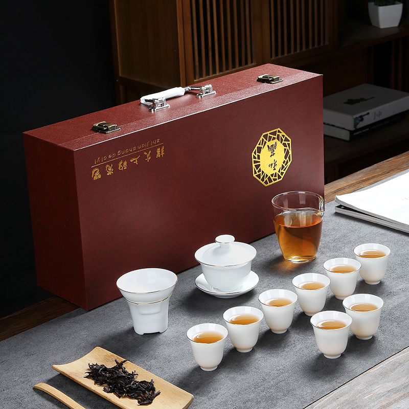 FJ-DH茶具套装礼品白瓷茶具套装--圆雅茶漏（礼盒装）