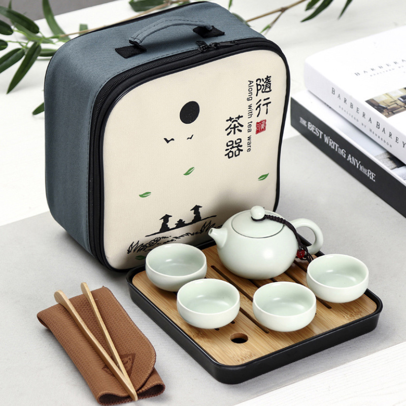 QZ-XH茶具套装一壶四杯+茶巾茶夹茶盘+黑格包