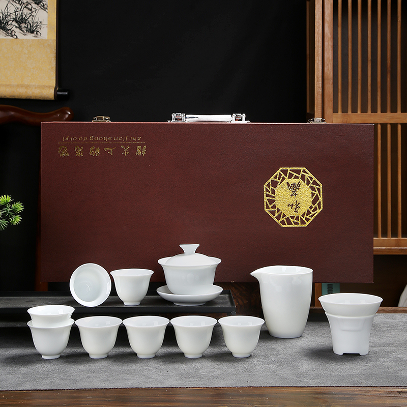 FJ-DH茶具套装礼品白瓷茶具套装--圆雅茶漏（礼盒装）