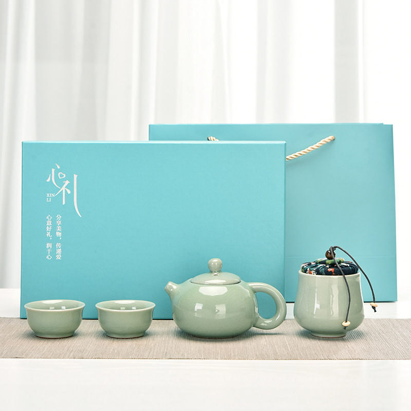 QZ-XH茶具套装一壶两杯+茶叶罐含礼盒礼袋