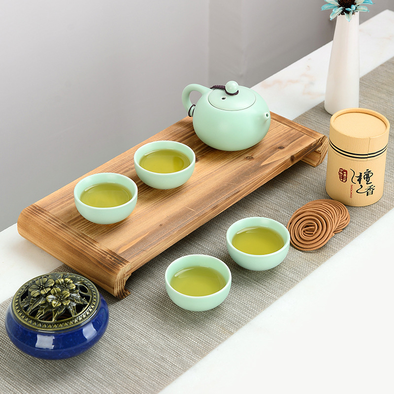 QZ-XH茶具套装绿色款—壶6杯+蓝色礼盒+礼袋