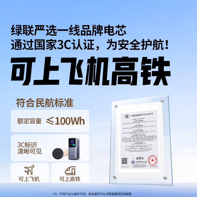 绿联能量湃Pro笔记本充电宝25000毫安130W/PD100W快充 可上飞机大容量功率移动电源适用小米苹果 深空灰